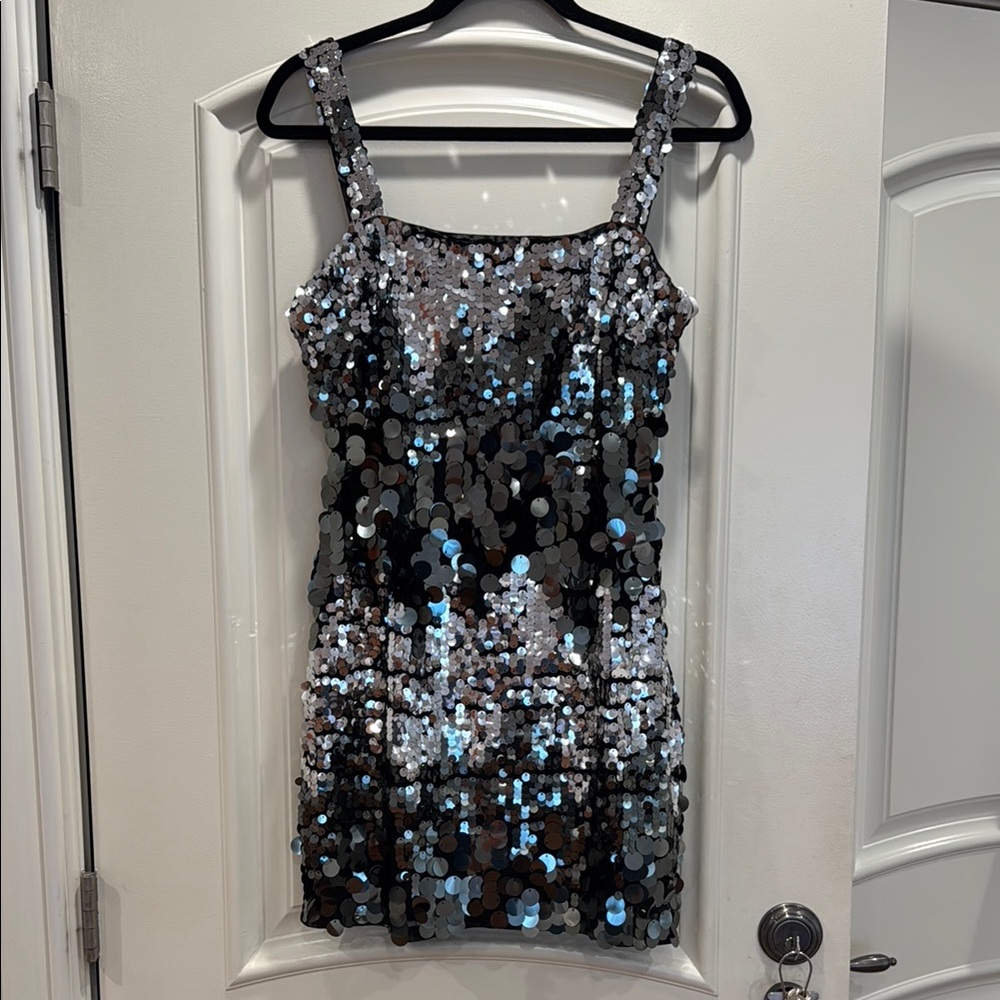 Silver Sequin Sleeveless Dress